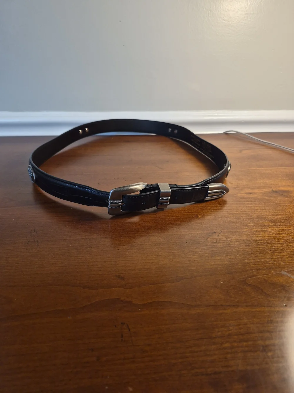 Men's Black BBLPT-CROC. Leather Belt with Brushed Silver Buckle